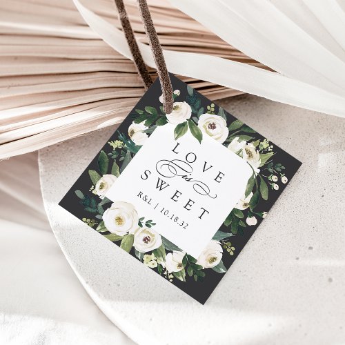 White Peony  Floral Frame Love is Sweet Wedding Favor Tags