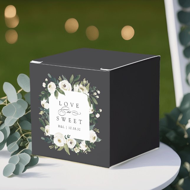 White Peony | Floral "Love is Sweet" Wedding Favor Boxes (Creator Uploaded)