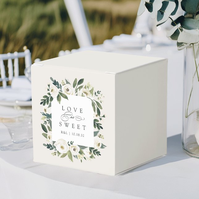White Peony | Floral "Love is Sweet" Wedding Favor Boxes (Creator Uploaded)