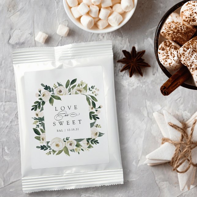 White Peony | Floral "Love is Sweet" Wedding Favor Hot Chocolate Drink Mix (Creator Uploaded)