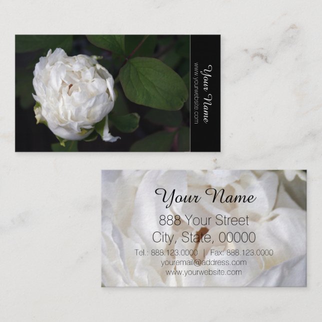 White Peony Floral Photography Business Cards (Front/Back)