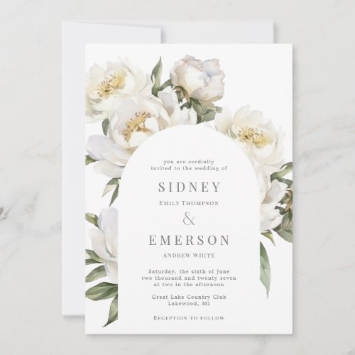 White Peony Floral Wedding Arch Invitation