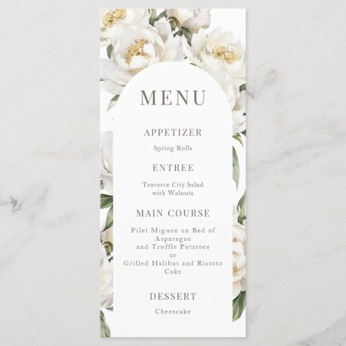 White Peony Floral Wedding Arch Menu