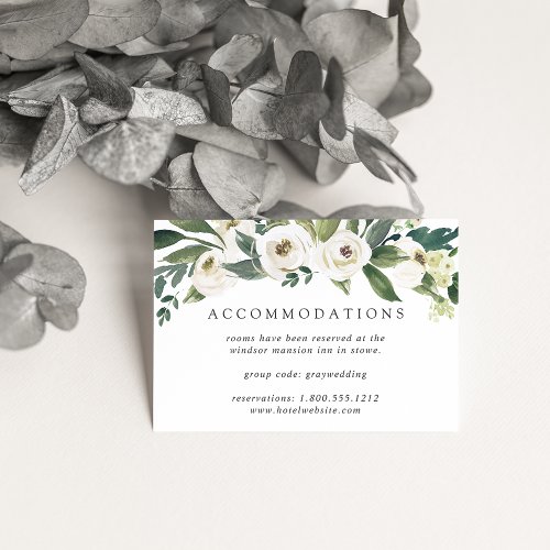 White Peony  Floral Wedding Hotel Accommodations Enclosure Card