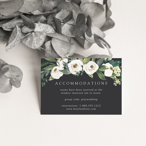 White Peony  Floral Wedding Hotel Accommodations Enclosure Card