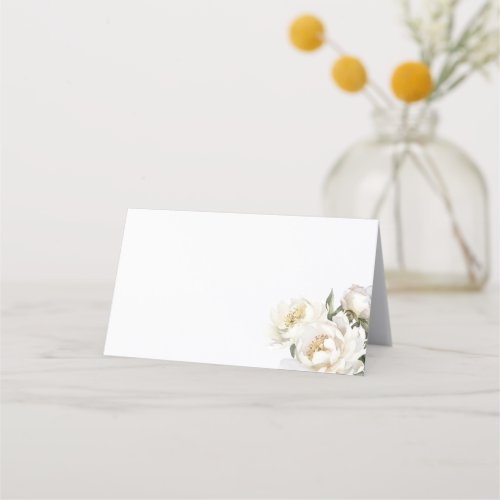 White Peony Floral Wedding  Place Card