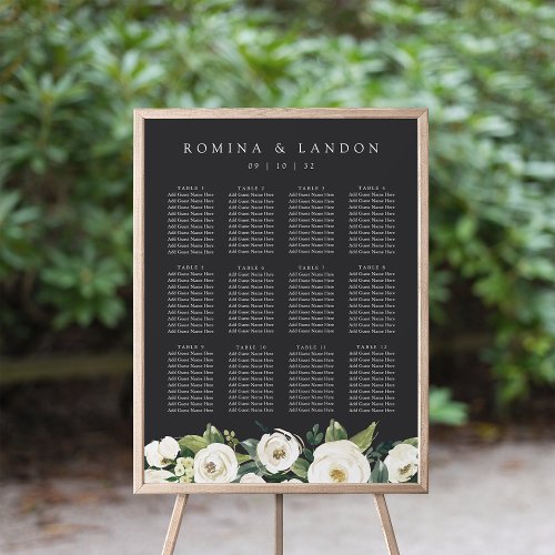White Peony  Floral Wedding Seating Chart