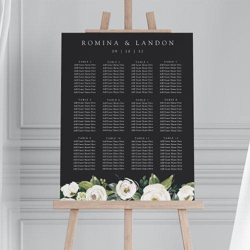 White Peony  Floral Wedding Seating Chart Foam Board
