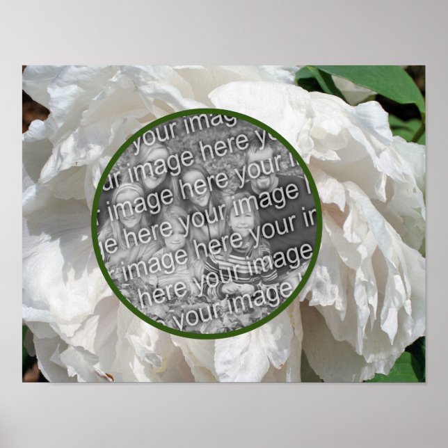 White Peony Flower Frame Create Your Own Photo  Poster (Front)