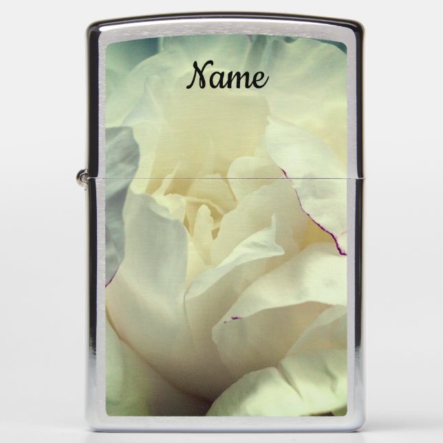 White Peony Flower In Bloom Personalized Zippo Lighter (Front)
