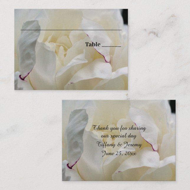 White Peony Flower Personalized Wedding  Place Card (Front/Back)