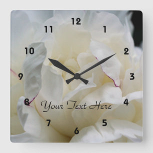 White Peony Flower Petals Nature Personalized Square Wall Clock