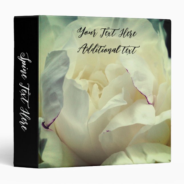 White Peony Flower Petals Personalized 3 Ring Binder (Front/Spine)