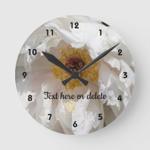 White Peony Flower Petals With Pollen Personalized Round Clock