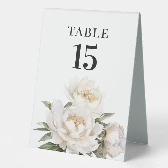 White Peony flower  Table Number Table Tent (Front)
