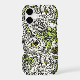 White peony flowers and moths iPhone 17 case
