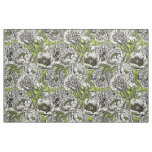 White peony flowers and moths fabric