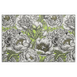 White peony flowers and moths fabric