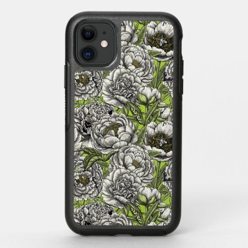 White peony flowers and moths OtterBox symmetry iPhone 11 case