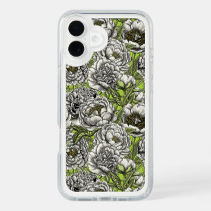 White peony flowers and moths iPhone 16 plus case