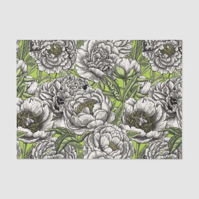 White peony flowers and moths tissue paper (Front)