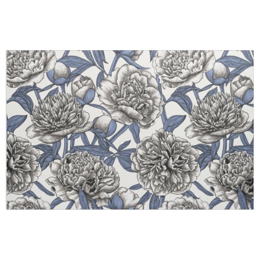 White peony flowers fabric
