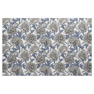 White peony flowers fabric