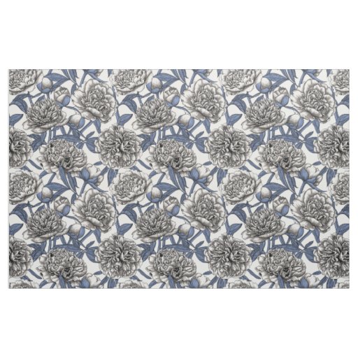 White peony flowers fabric