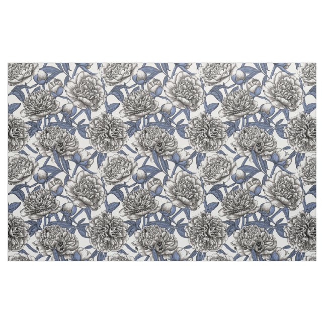 White peony flowers fabric (Fat Quarter)