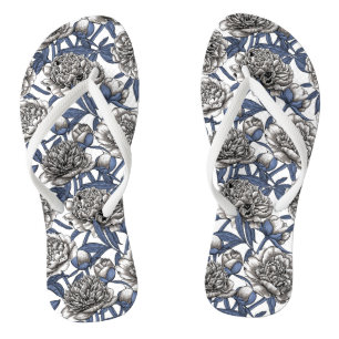 White peony flowers flip flops