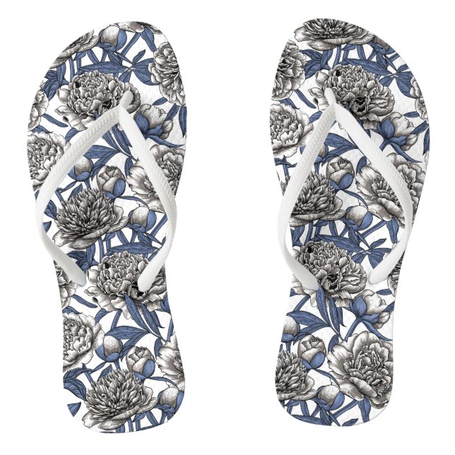White peony flowers flip flops (Footbed)