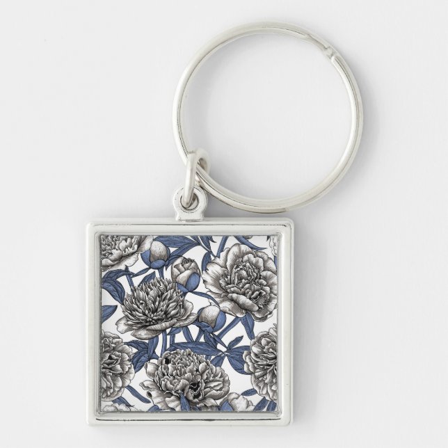 White peony flowers keychain (Front)