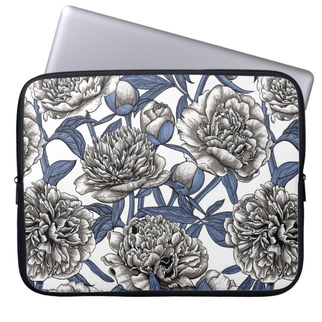 White peony flowers laptop sleeve (Front)