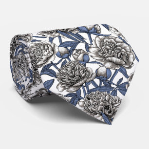 White peony flowers neck tie