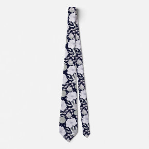 White peony flowers on dark blue. neck tie