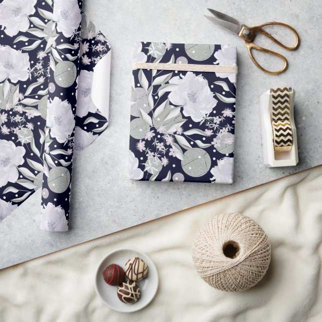 White peony flowers on dark blue. wrapping paper (Crafts)
