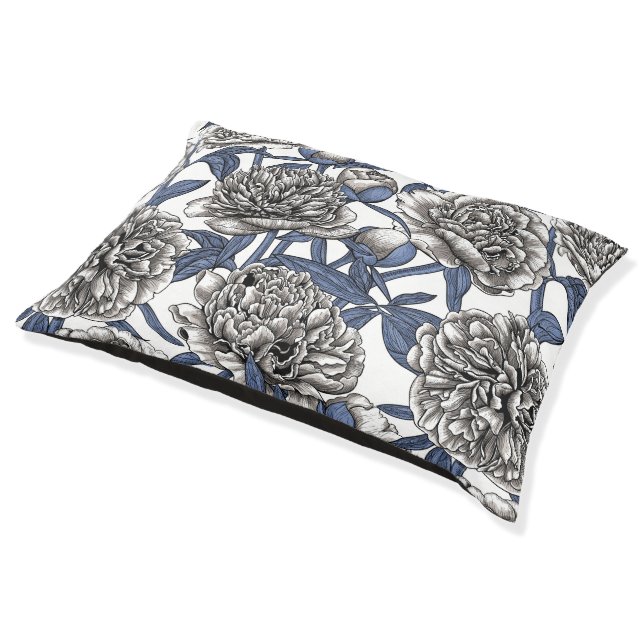 White peony flowers pet bed (Angled)