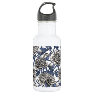 White peony flowers stainless steel water bottle