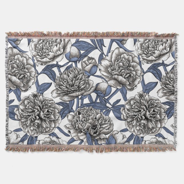 White peony flowers throw blanket (Front)