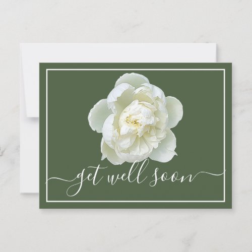White Peony Green Background Get Well Postcard