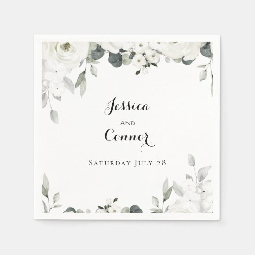 White Peony Greenery Cocktail Napkin Square