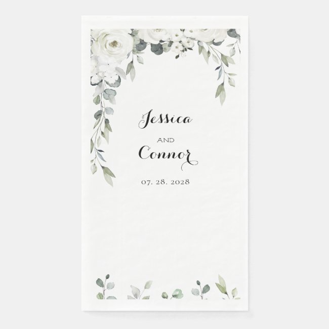 White Peony Greenery Vine Long Dinner Napkins