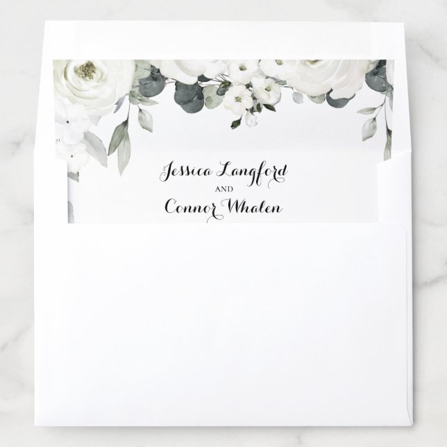 White Peony Greenery Wedding Envelope Liner (In Envelope)