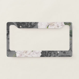 White Peony Grey Romantic License Plate Frame