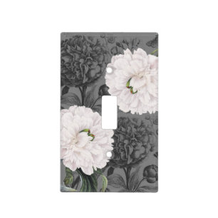 White Peony Grey Romantic Light Switch Cover