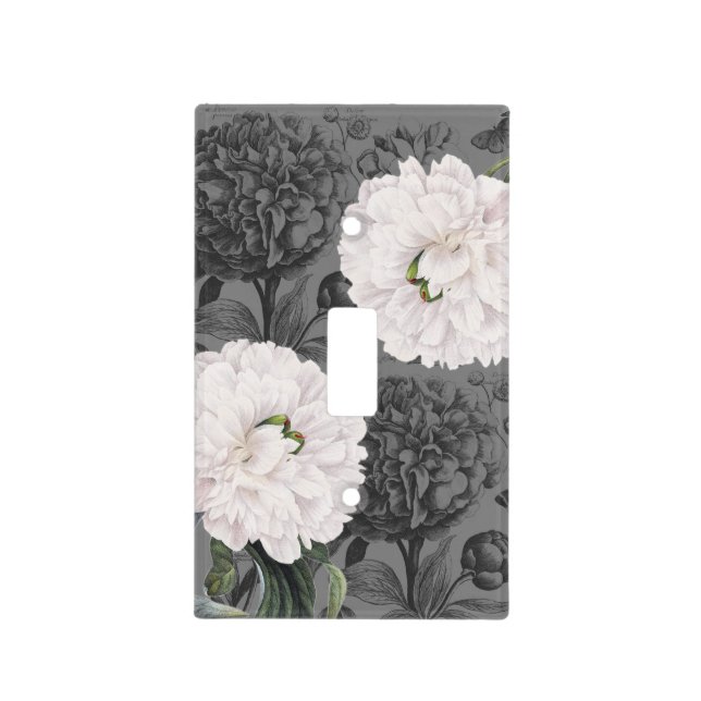 White Peony Grey Romantic Light Switch Cover (Front)