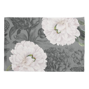 White Peony Grey Romantic Pillowcase