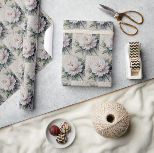 White Peony Impasto Art Wrapping Paper