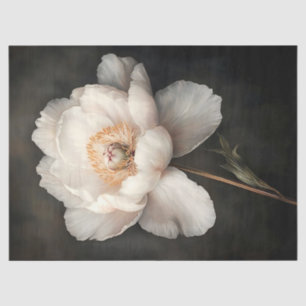 White Peony in Bloom Botanical Painting Decoupage Tissue Paper