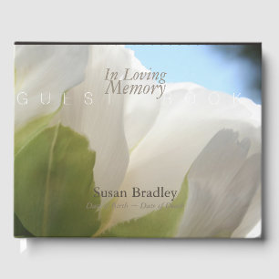White Peony In Loving Memory Funeral Guest Book